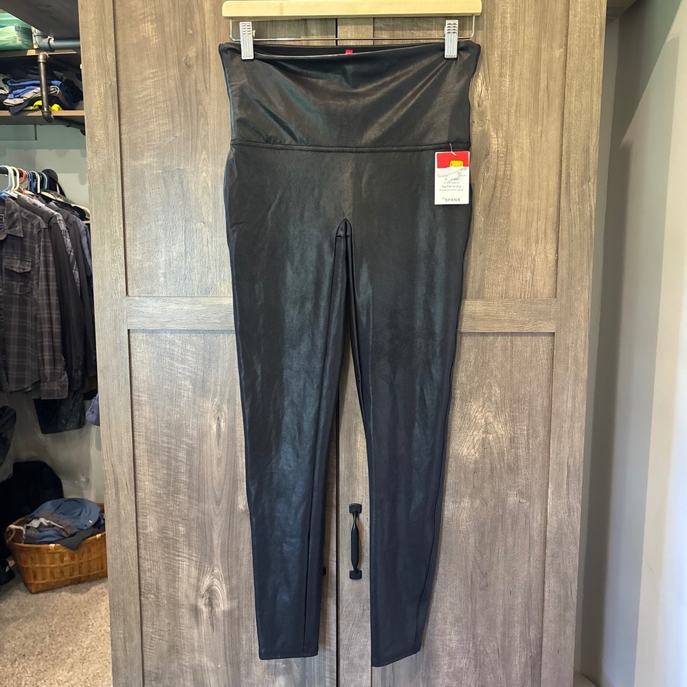 New Spanx Faux Leather Leggings Black High Rise XL NWT